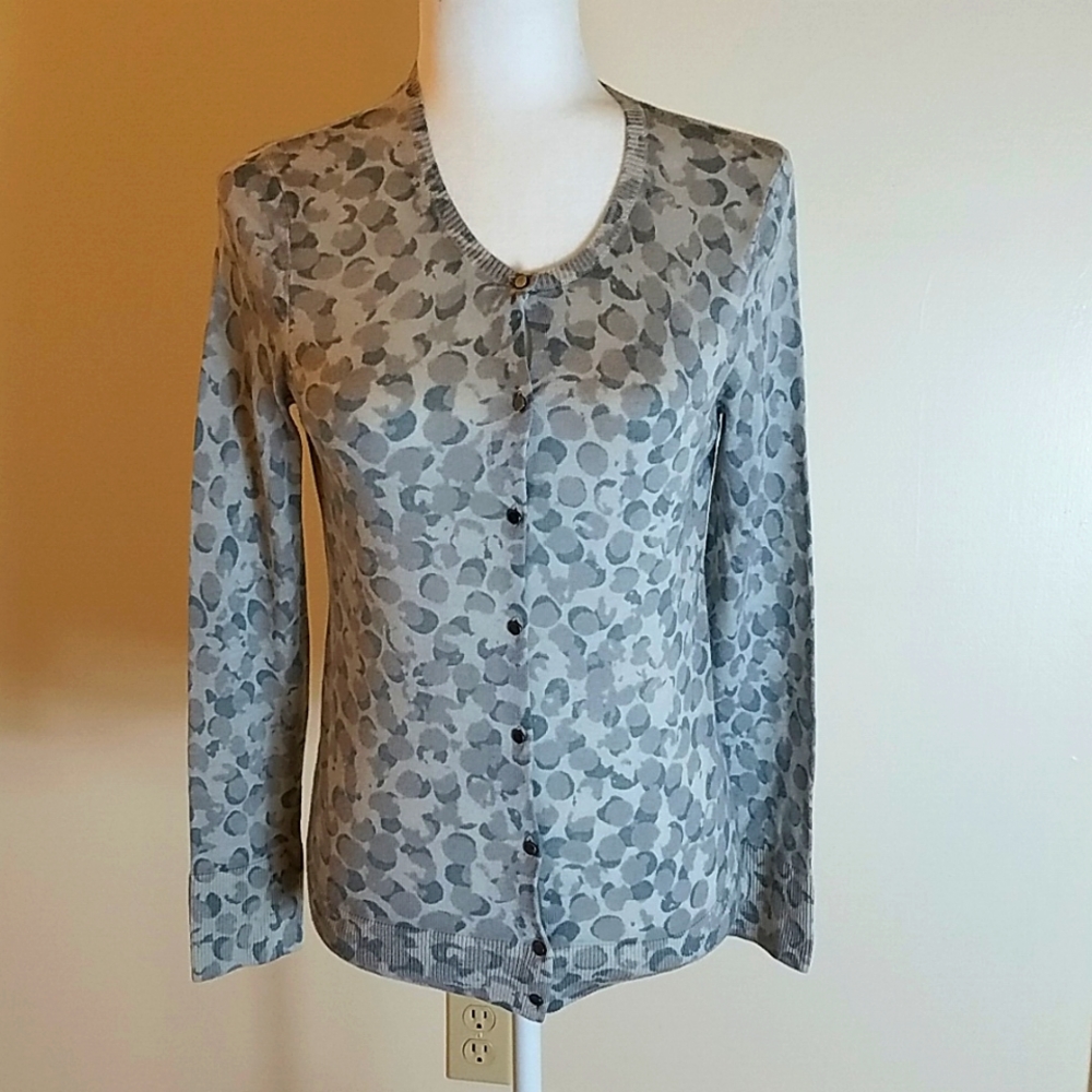 Ann Taylor Loft Gray polka dot button-front cardigan size medium petite